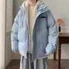 Jaqueta Acolchoada de Algodão Falsa Duas Peças Estilo Americano para Homens, Marca Tendência de Inverno, Corte Amplo, à Prova de Frio, com Capuz, Jaqueta Puffer para Jovens, Casaco de Algodão