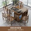 Mesa de Té de Madera Maciza Bandeja de Té Giratoria Balcón Apartamento Pequeño Móvil Mesa y Silla Combinación de 1 Metro 1.2 Metros Madera de Caucho con Hervidor de Agua