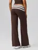 Calça Esportiva Longa Transfronteiriça Europeia e Americana Patchwork Retrô Bolinhas Cós Dobrável Fitness Levanta Quadril Aperta Abdômen Calça de Yoga Longa Escovada