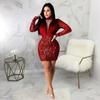 Vestido Sexy de Malla Transparente con Patchwork de Terciopelo Engrosado, Cuello Alto y Lentejuelas para Mujer - Exportación de Amazon Primavera y Otoño 2023