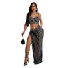 C6949 Cross-border AliExpress Amazon Independent Station Moda Europeia e Americana Moda Feminina Hot Drilling Perspectiva vestido longo