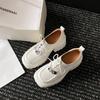 Primavera 2025 Nuevo Estilo Coreano Simple Hebilla Metálica Punta Cuadrada Mocasines Piel Vacuna Cordones Plataforma Tacón Alto Zapatos de Una Capa para Mujer