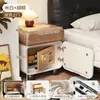 Mesa de Cabeceira Inteligente de Luxo Leve com Cofre e Trava Integrados, Feita de Madeira Maciça, para Uso Doméstico no Quarto, em Estilo Vintage Creme, Pequeno Armário de Cabeceira