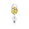 Aleación de zinc blanco impresión UV floral amarillo hebilla fácil de tirar carrete retráctil para gafete flor púrpura fácil de tirar