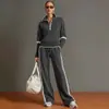 Conjunto de dos piezas de pantalones de punto de pierna ancha con media cremallera, estilo europeo y americano, nuevo, superventas transfronterizos de estación independiente de Amazon, ropa para mujer