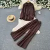 Conjunto de Duas Peças para Mulheres: Camisa Bordada Estilo Preguiçoso com Calça de Perna Larga - Outono, para o Trabalho, Emagrecimento, Elegante, Solto, Casual