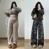 Calça Jeans de Trabalho com Estampa Camuflada para Mulheres, Moda Plus Size, Novo Estilo High-Street, Calça Wide Leg Emagrecedora para Mulheres Curvilíneas
