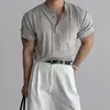 Suéter de Punto American Vintage con Cuello Henley de Manga Corta para Hombre, Ropa de Trabajo de Verano, Camiseta Simple Versátil a la Moda