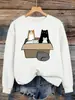 Sudadera para Mujer con Diseño de Gato en una Caja Multicolor Holgada Streetwear Cuello Redondo Suéter de Otoño para Mujer