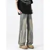 Jeans Lavados Vintage Unisex de Gama Alta Elegantes Pantalones de Corte Limpio Primavera y Otoño Pierna Recta Acampanados Pantalones Largos