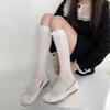 Primavera y verano nuevos calcetines de espinilla de rayas anchas de algodón simples y dulces de estilo miu coreano, calcetines apilados de color sólido ins
