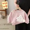 Sudadera de Otoño e Invierno para Niñas, Elegante Marca de Moda Infantil Versión Coreana Conejo de Dibujos Animados Grueso con Forro Polar Lindo Top