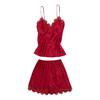 Pijama Sexy de Escote en V Europeo y Americano para Mujer, Nuevo Estilo de Verano, Seda Artificial, Encaje Sexy, Camisola de Noche con Abertura, Ropa de Casa Fina