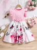 Suministro Exclusivo Transfronterizo - Nuevo Vestido de Verano con Mangas de Ala para Niña, Top de Color Sólido, Falda con Estampado de Flores