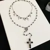 Colar Cruz de Cristal Cravejado com Diamantes Estilo Gótico Escuro, Corrente de Clavícula Personalizada Tendência Europeia e Americana com Design Único, Corrente de Pescoço de Nicho