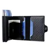 Cartera con tarjetero automático emergente de metal PU con patrón de fibra de carbono integrado, billetera plegable de aleación de aluminio, productos genuinos para hombre, anti-magnética