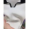 Camiseta Polo Manga Curta com Costura em Cor Contrastante Feminina Curta Elegante Fio de Seda Gelada Slim Gola Lapela Malha Top Verão