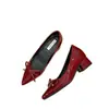 Zapatos de Punta Afilada con Lazo Pequeño Estilo Noche 2025 Nuevos Suela Suave Tacón Grueso Suave Cuero Patentado Zapatos con Plataforma Interior para Mujer