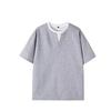 Camiseta Masculina de Design Inovador, Cor Combinada, Estilo Despojado, Tendência Nacional, High Street, Manga Curta Pesada, Falsa Duas Peças, Marca de Tendência Solta