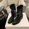 Botas Femininas Redondas Super Macias de Couro de Vaca Dobradas Salto Bloco Botas Cowboy Western Retrô Botas Curtas Emagrecedoras Botas de Cano Médio Martin