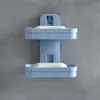 Porta-sabonete de Palha de Trigo de Camada Dupla Ventosa para Banheiro Prateleira de Armazenamento Sem Furos Porta-sabonete Montado na Parede Rack de Sabonete com Drenagem