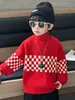 0366 Suéter de cuello alto para niños Invierno Nuevo Rojo Tejido Grueso Suéter Base Cálido para Niños Año Nuevo