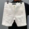 Pantalones Cortos de Mezclilla Negros Rasgados con Salpicaduras de Tinta, Marca Europea de Moda para Hombre, Estilo Delgado de Verano, Pantalones Cortos Versátiles de Longitud Media, Casual de Moda