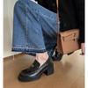 Mocasines de piel de camelia con suela gruesa y tacón alto grueso, punta redonda, de piel auténtica, de una sola capa, para mujer, primavera 2025