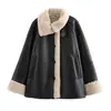 Venta al por mayor transfronteriza Otoño e Invierno Nueva Moda Femenina Europea y Americana Aliexpress Efecto Piel Sintética Holgada Versátil Chaqueta Abrigo Doble Cara
