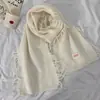 Cachecol de Tricô Colorido com Franjas na Borda, Design de Nicho para Mulheres, Estilo Coreano de Inverno, Aquecedor de Pescoço Espesso e Quente