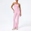 Macacão esportivo de ioga com gola halter para levantamento de bumbum, estilo europeu e americano, macacão casual flared para fitness LT04