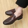 Sapatos de Couro Tecido Europeus de Verão Tendência de Negócios Britânica Respiráveis Masculinos Tamanho Grande Slip-On Casual Sapatos Bean