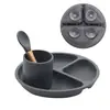 Conjunto de três peças de prato de silicone com ventosa pequena, copo d'água, conjunto de colher e garfo, conjunto de alimentação de silicone para bebês