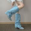 Nuevas Botas Vaqueras Western de Estilo Americano, Punta Fina, Tacón Grueso, Ajuste Delgado Versátil, Slip-On, Botas de Monta de Tacón Alto para Mujer