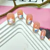 10 Piezas de Uñas Portátiles Estilo Francés de Corazón, Uñas Rosas y Naranjas con Adorno de Perla, Uñas de Manicura Hechas a Mano a la Moda Incrustadas con Diamantes