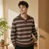 Bestseller transfronterizo: suéter de punto a rayas con cuello Henry de marca moderna para hombre, directo de fábrica