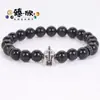 Superventas Amazon Europeo y Americano Transfronterizo Ágata Negra Casco Espaciador Metálico Joyería de Gama Alta de Moda Pulsera Al por Mayor