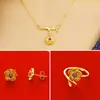 Accesorios transfronterizos: pendientes, anillos y collar de oro vietnamita en arena, conjunto de tres piezas, collar de flores de latón chapado en oro, joyería de oro de imitación.