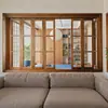 Ventana plegable de madera maciza ropa cafetería puerta exterior mostrador para llevar ventana puerta francesa de moda puerta de entrada ventanas conectadas