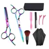 Set de Tijeras de Peluquería Shenxingzhe de 6.0 pulgadas con Cola de Colores Inclinada, Tijeras Planas, Tijeras Entresacadoras, Set de 7 Piezas