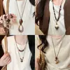 Collar Vintage de Estilo Chino Nuevo Inspirado en Zen, Cadena de Suéter Tejida a Mano de Madera Estilo Nacional, Cadena Larga Trenzada de Cuerda para Clavícula para Mujeres, Verano