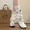 Botas Apiladas Arrugadas de Color Liso Estilo Europeo para Mujer 2026 Otoño Nuevas Llegadas Hebilla de Remache Oculta para Aumentar la Altura Adelgazantes Botas de Moda
