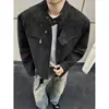 Jaqueta de couro vintage tie-dye masculina de outono estilo americano, jaqueta workwear com gola alta, jaqueta de motocicleta para estudantes
