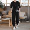 Traje de linho de algodão 2022 primavera e verão Hanfu bordado pulôver camiseta de algodão linho estampado manga curta traje estilo chinês