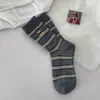 Calcetines de Mickey bordados para mujer, calcetines de dibujos animados de moda, 24 años, otoño, nuevos, calcetines altos a rayas de colores combinados, animación