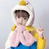 Conjunto lindo de dos piezas para bebé de otoño e invierno, sombrero con bufanda integrada, forro polar, engrosado, sombrero para protección de orejas de bebé, para niños y niñas, sombrero infantil