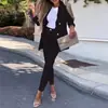 Bestseller transfronterizo: Traje negro de solapa para mujer, corte slim, elegante, con pantalón cropped, adecuado para ir al trabajo, conjunto profesional de dos piezas