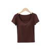 Playera Interior de Verano para Mujer de Manga Corta con Cuello Cuadrado de Una Pieza con Almohadilla en el Pecho y Base de Copa Larga Corta para Yoga Deportivo