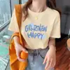 Camiseta de Algodão Puro Manga Curta Estilo Coreano de Verão para Mulheres, Ombro Caído, Gola Redonda, Simples, Casual, Fashion, Versátil, Top Emagrecedor para Mulheres