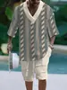 Producto Nuevo Transfronterizo Temu Camiseta Jacquard Impresión 3D Conjunto de Shorts Deportivos para Hombre Cuello en V Grande